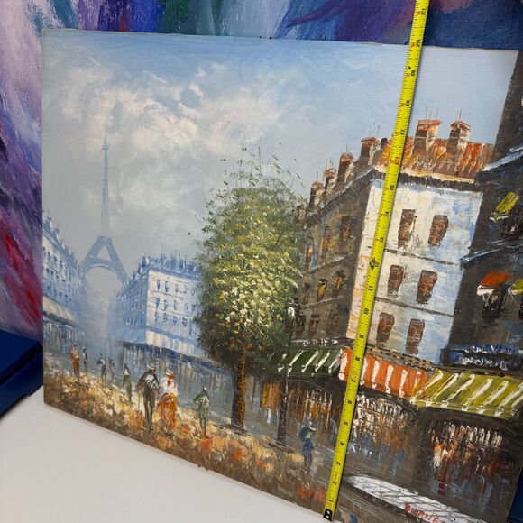 Original Oil Painting Signed Burnett Eiffel Tower Paris France MCM Wall Decor - Picture 11 of 11